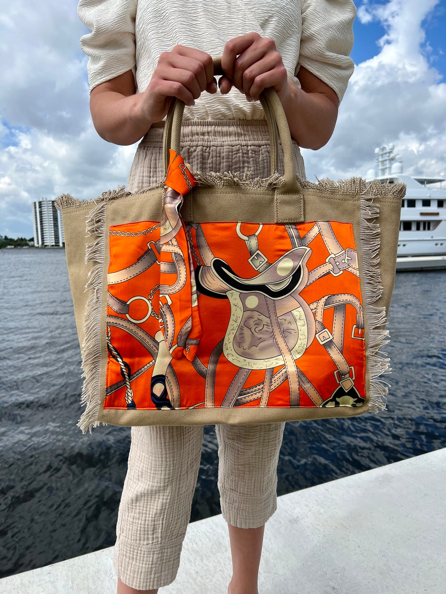 Tote Bag / Dark Beige / Orange Equestian - Stacy Bradley Design