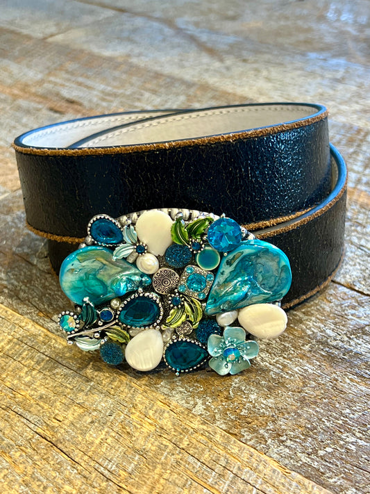 Belt Buckle / Mosaic Aqua Blues - Stacy Bradley Design