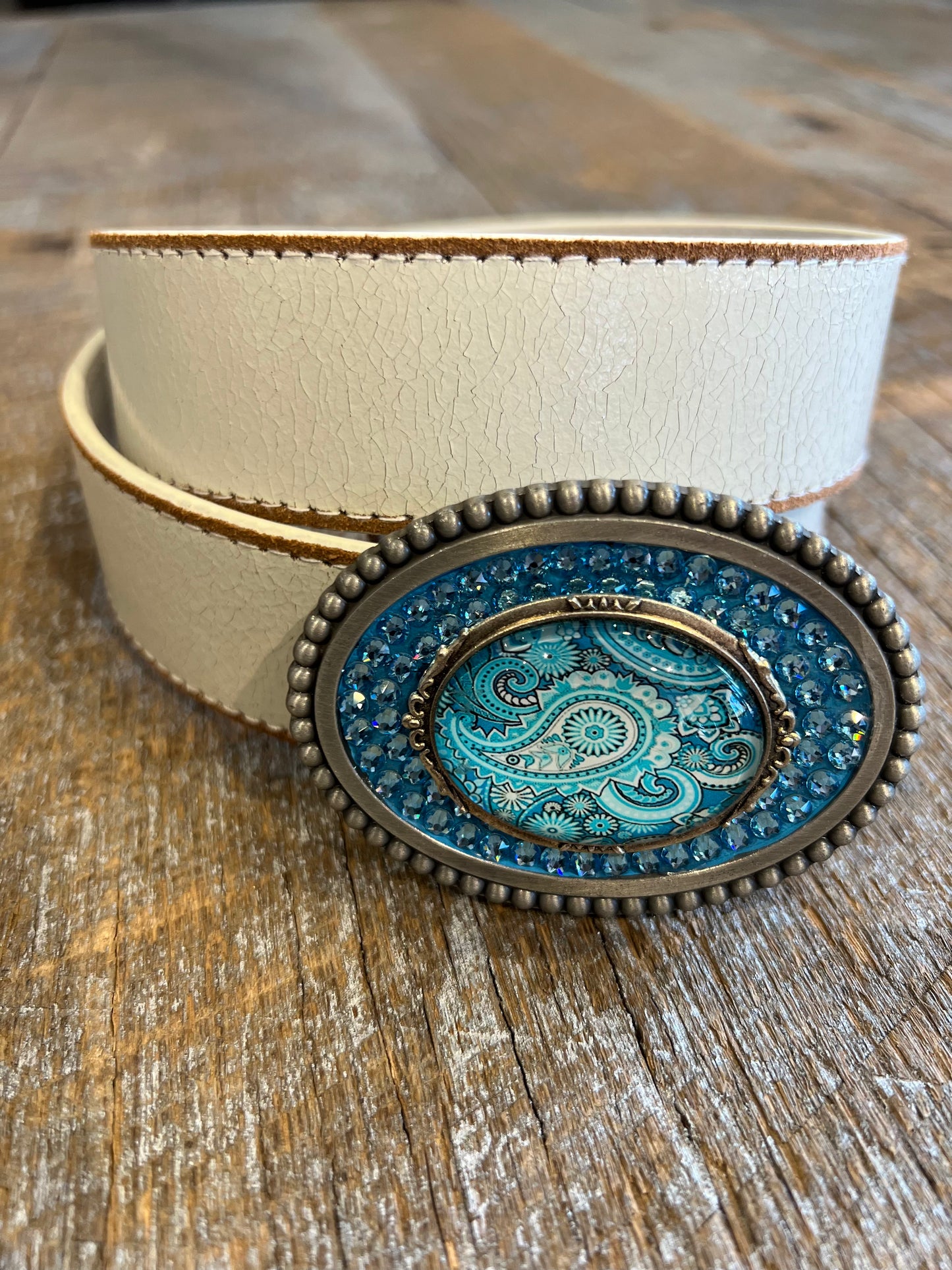 Belt Buckle / Cabochon Paisley Blue / Swarovski Crystals - Stacy Bradley Design