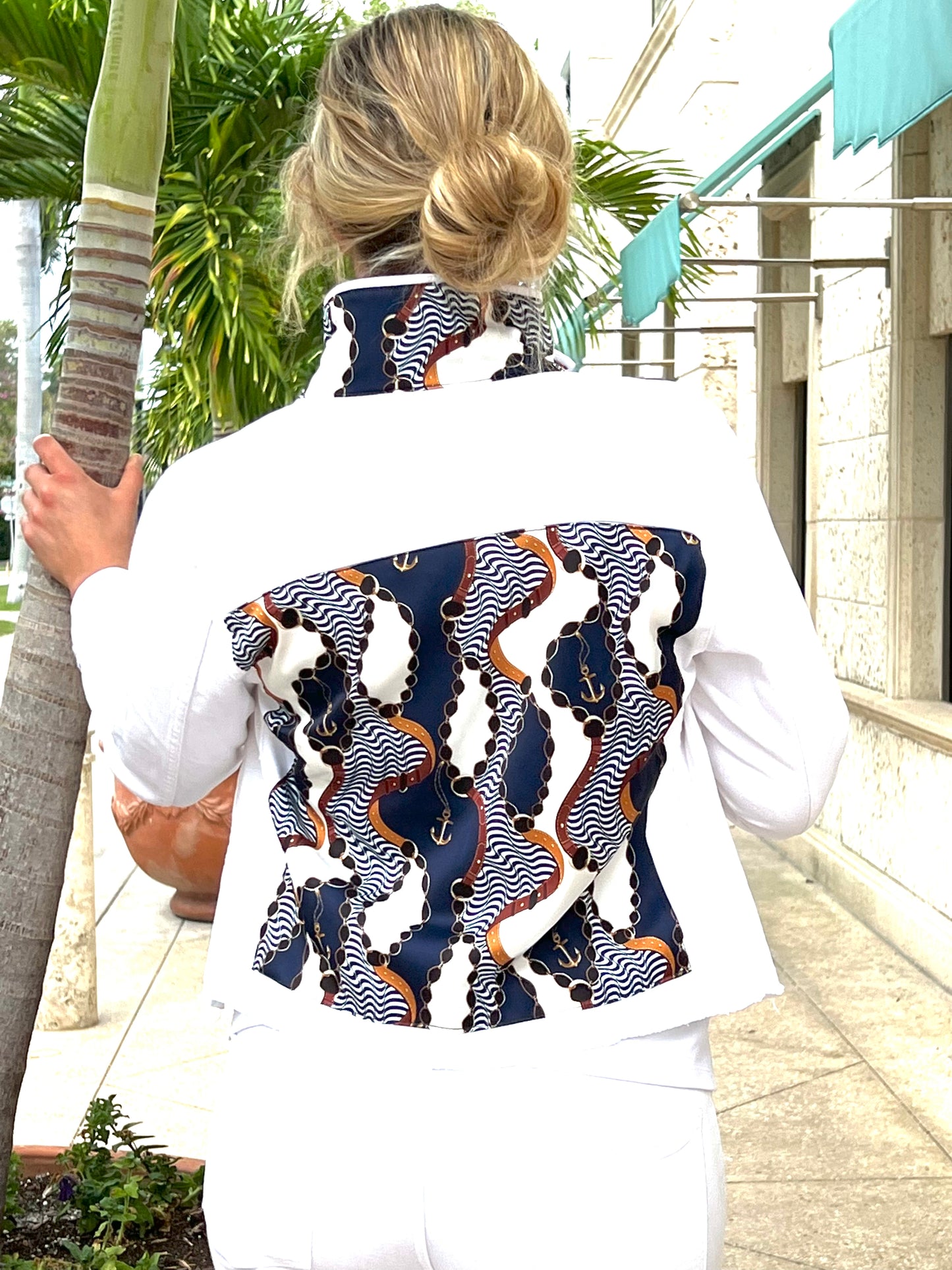 The White Denim Jacket / Navy Anchor - Stacy Bradley Design