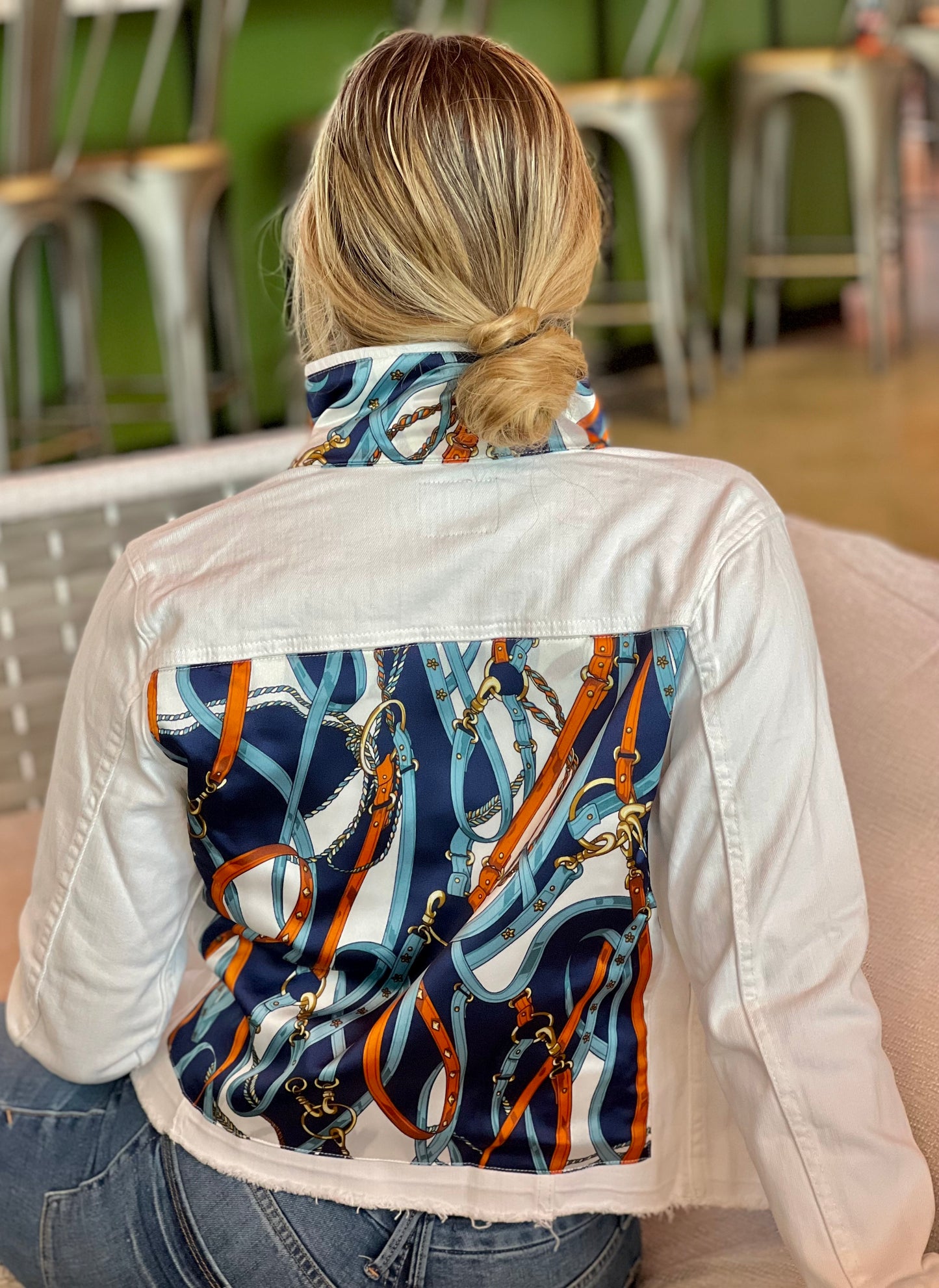 The White Denim Jacket / Navy Straps / Wholesale - Stacy Bradley Design