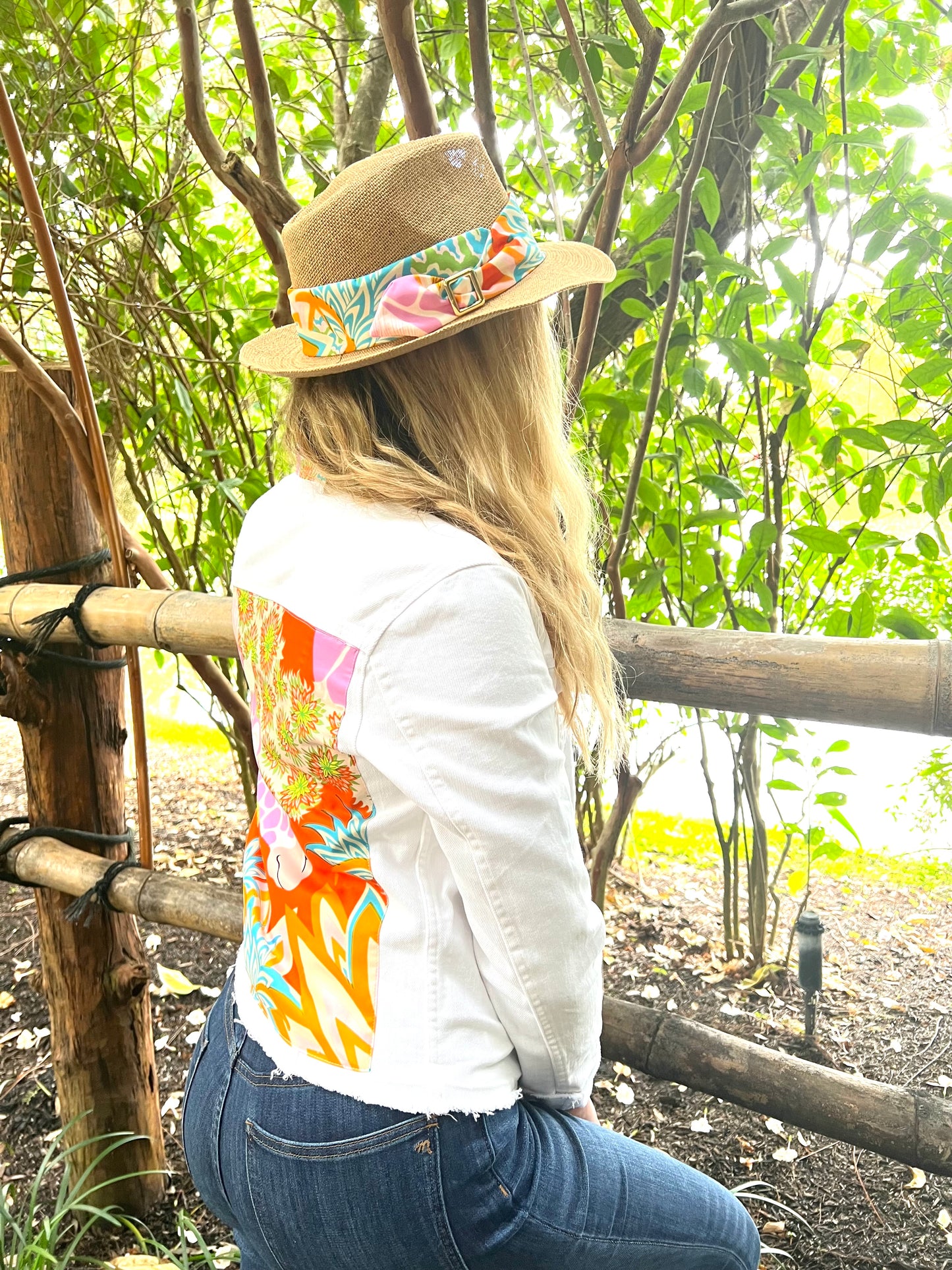 The White Denim Jacket / Pink Giraffe / Wholesale - Stacy Bradley Design