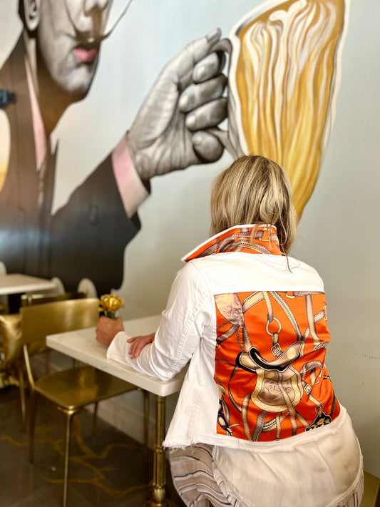 The White Denim Jacket / Orange Equestrian - Stacy Bradley Design