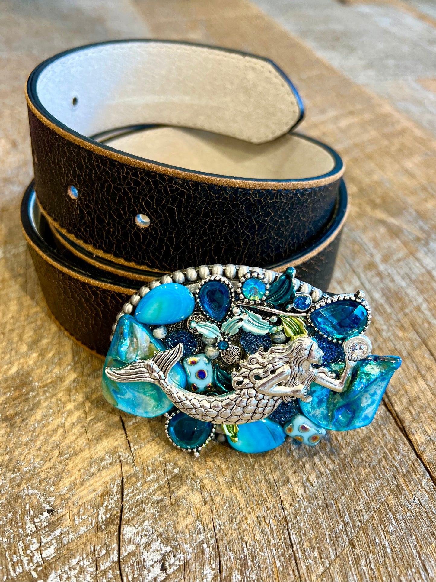 Belt Buckle / Mosaic Blues Mermaid - Stacy Bradley Design