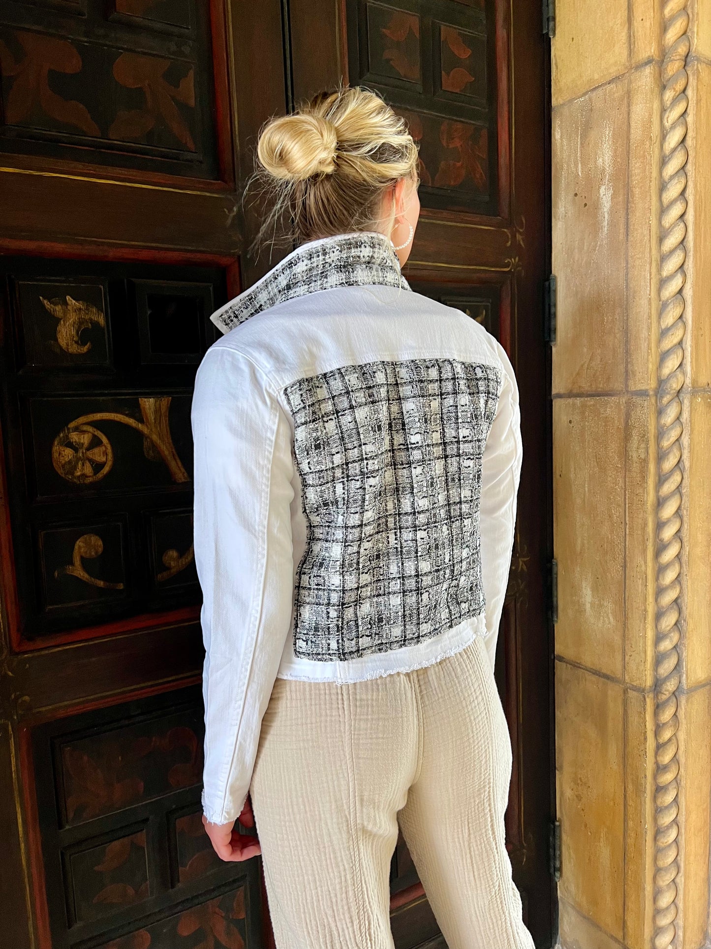 The White Denim Jacket / Gray and Silver Tweed - Stacy Bradley Design