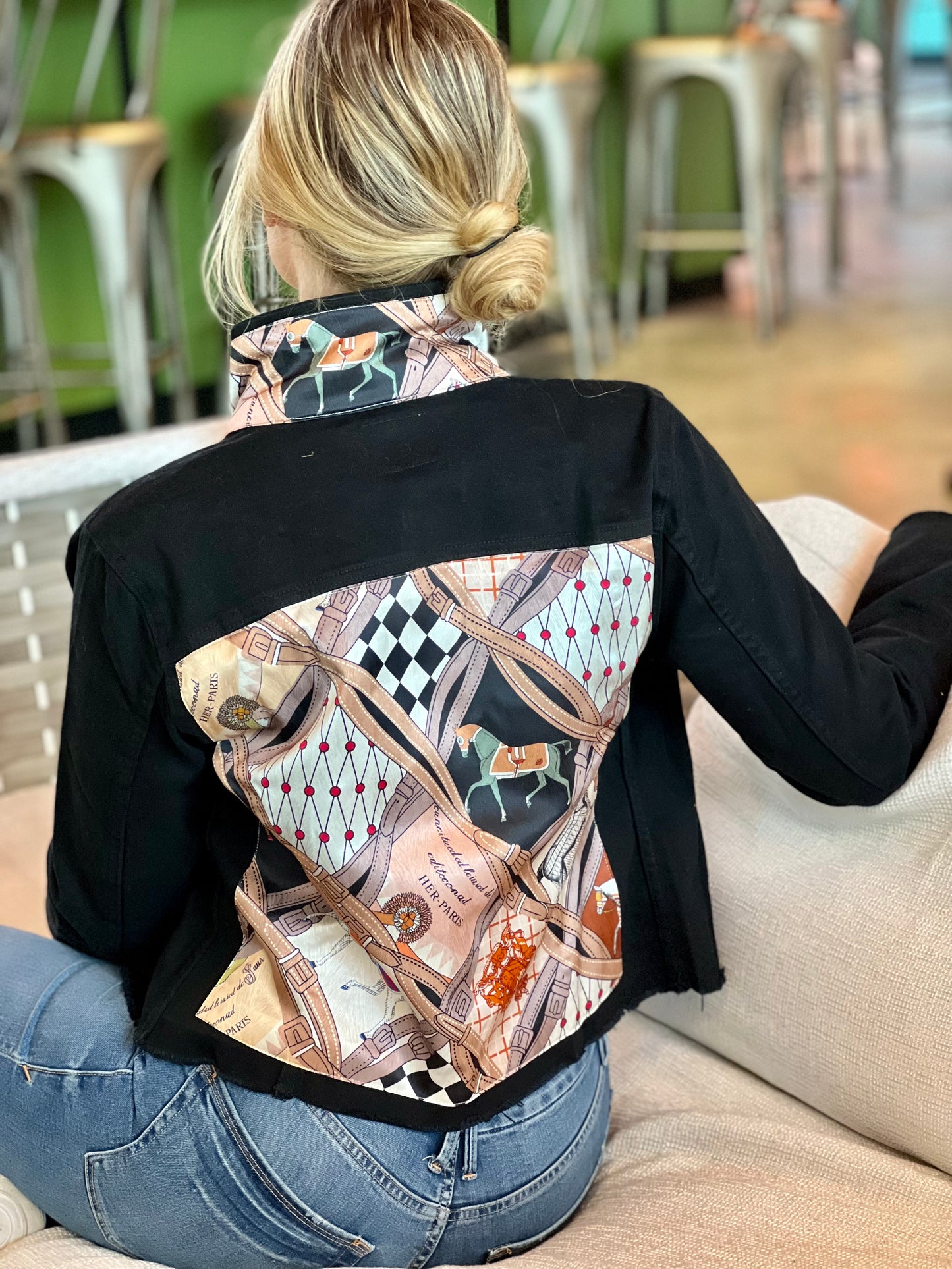 The Black Denim Jacket / Designer Horse with Straps - Stacy Bradley Design