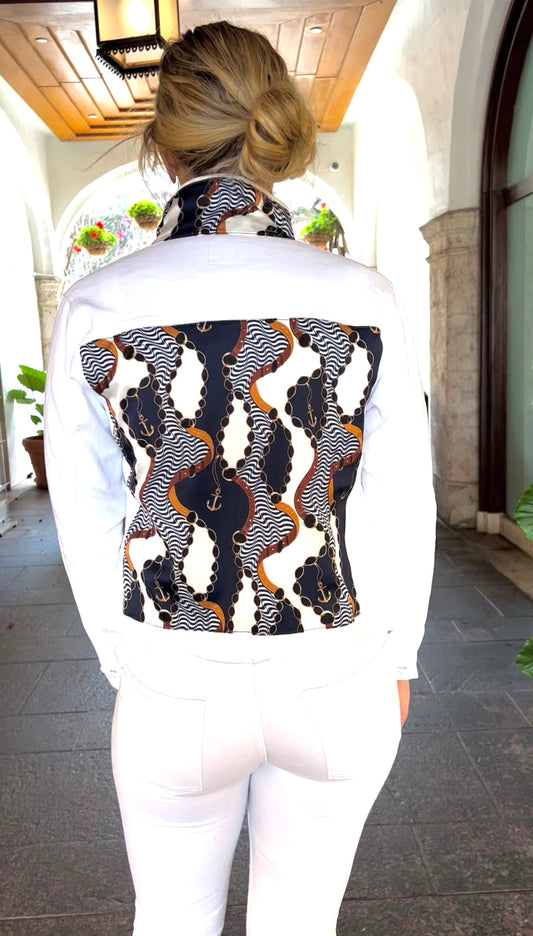 The White Denim Jacket / Navy Anchor - Stacy Bradley Design