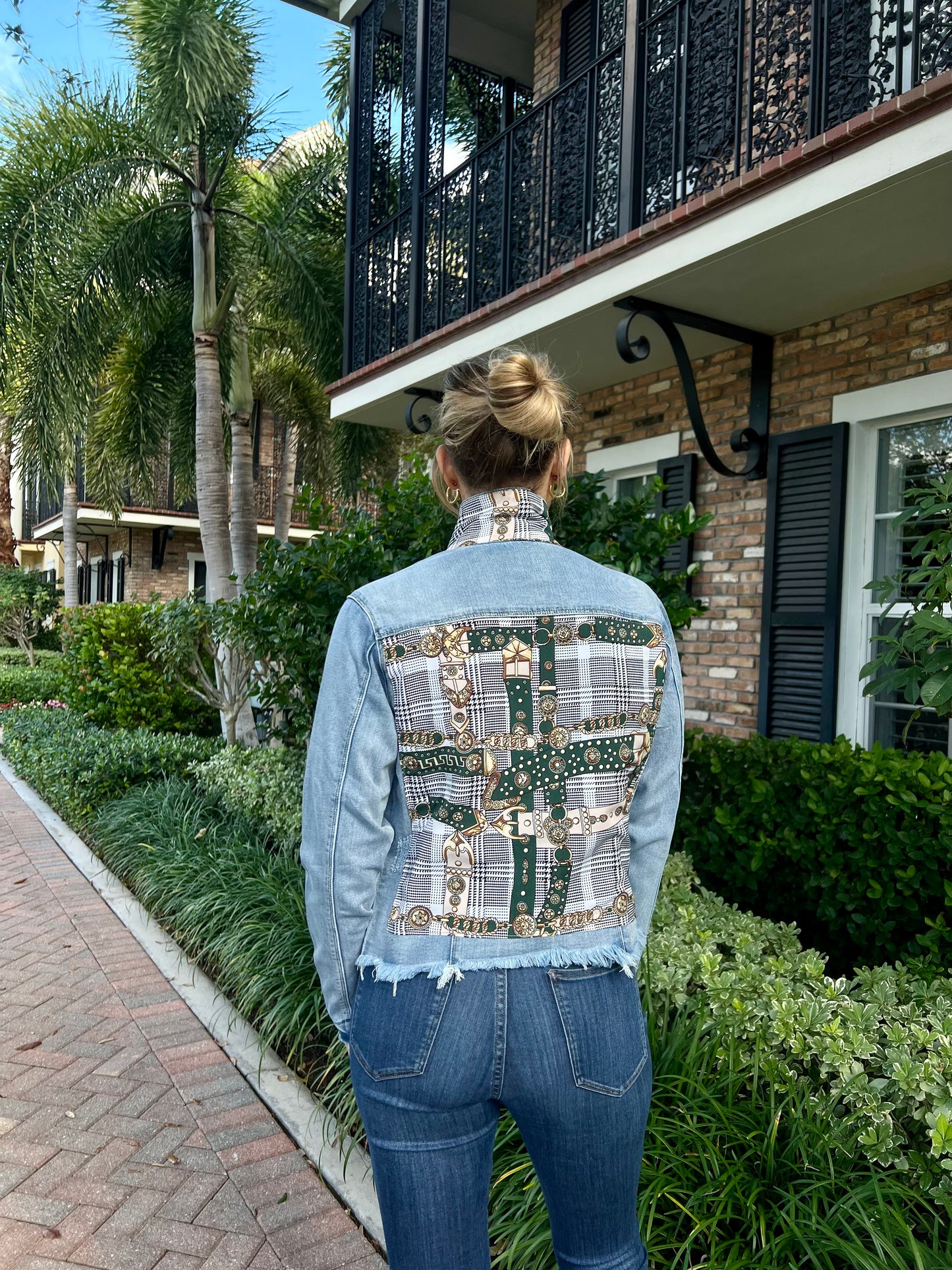 The Light Denim Jacket / Hounds Tooth / Green Strap - Stacy Bradley Design