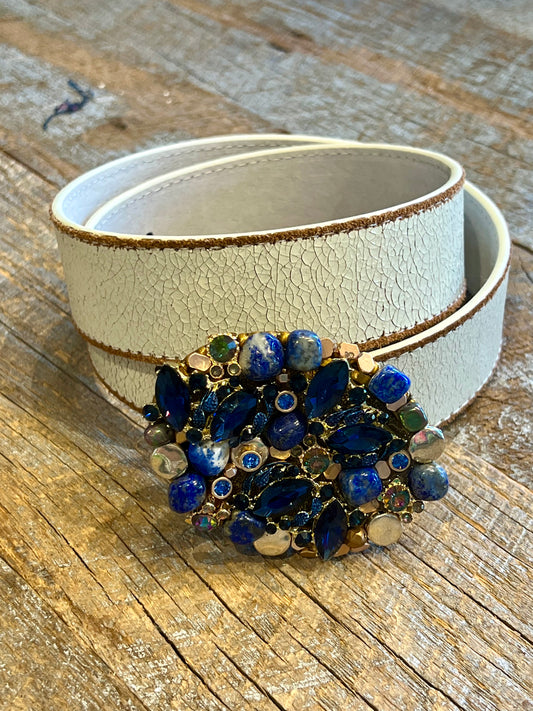 Belt Buckle / Mosaic Navy Sapphire and Gold