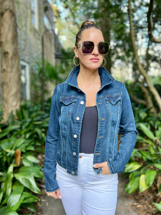 The Dark Denim Jacket / Navy Teal and Tassels - Stacy Bradley Design