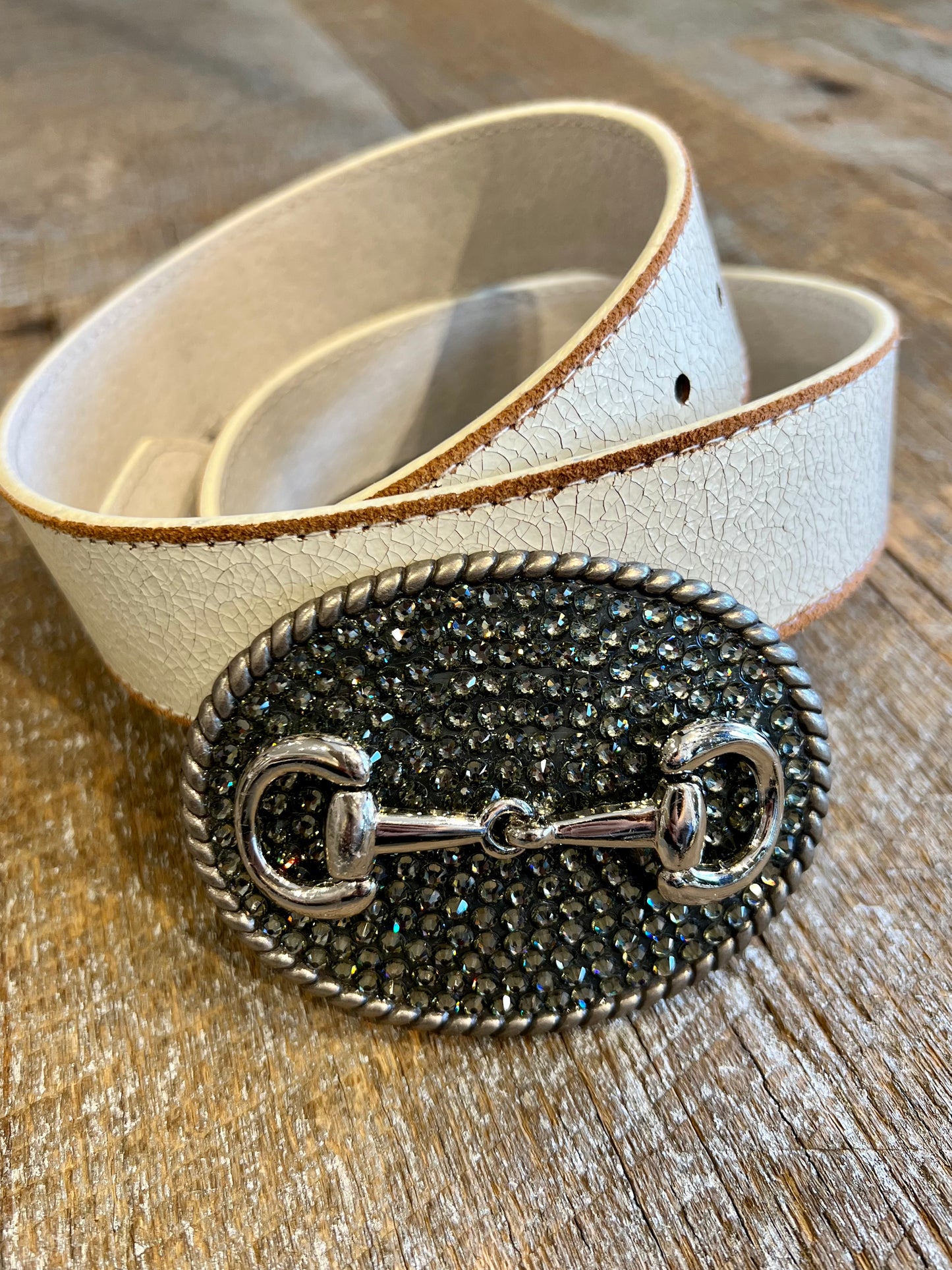 Belt Buckle / Black Diamond Swarovski Crystals / Silver Bit