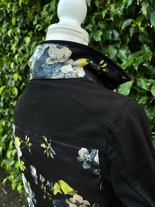 The Black Denim Jacket / Blue Flower on Black / Wholesale - Stacy Bradley Design