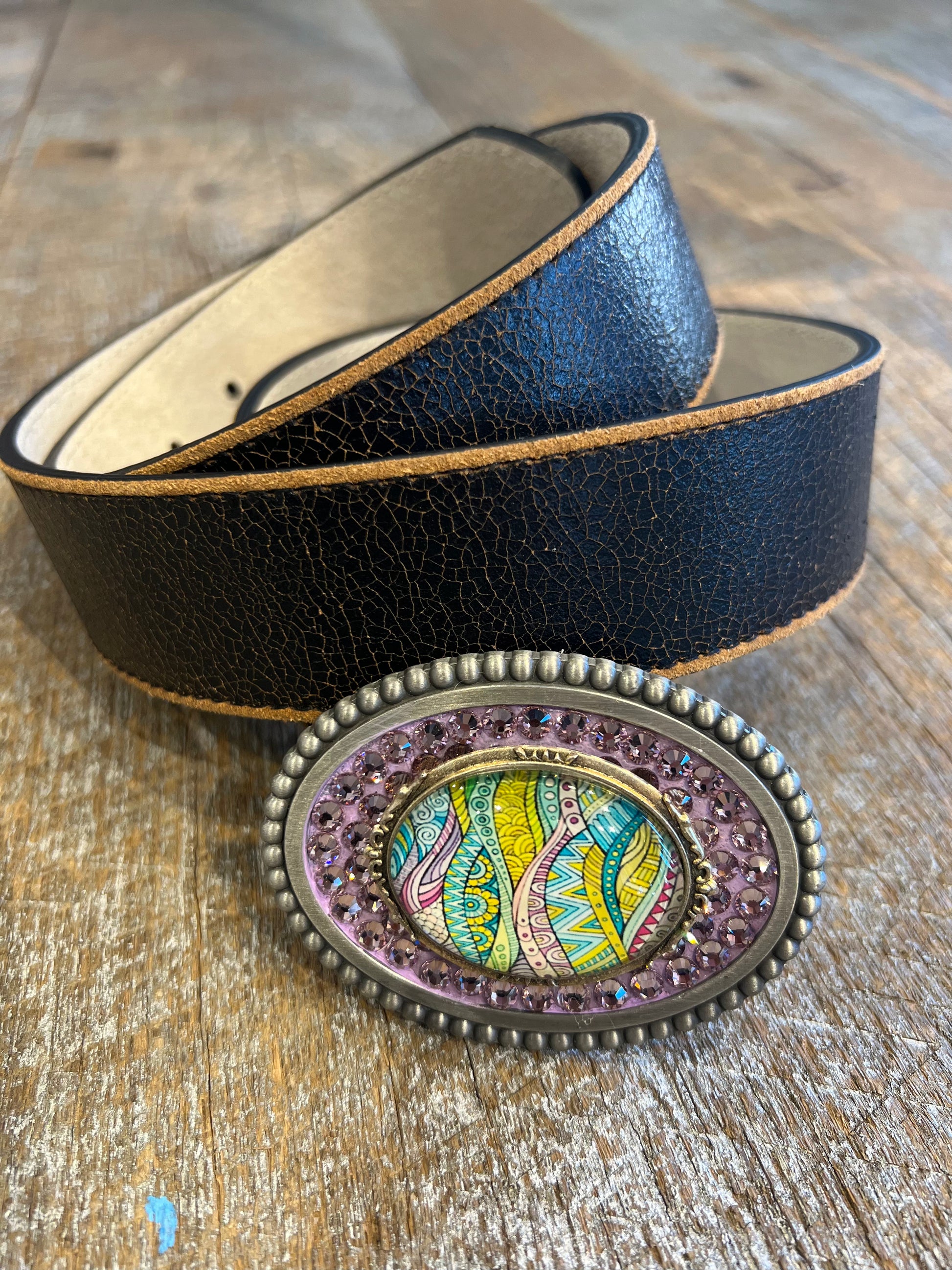 Belt Buckle / Cabochon Fun Colors /  Lavender Swarovski Crystals - Stacy Bradley Design