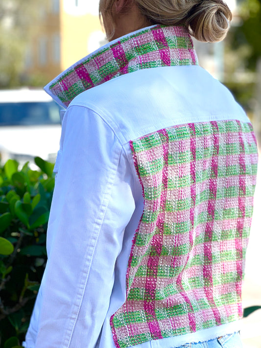 The White Denim Jacket / Pink and Green Tweed - Stacy Bradley Design