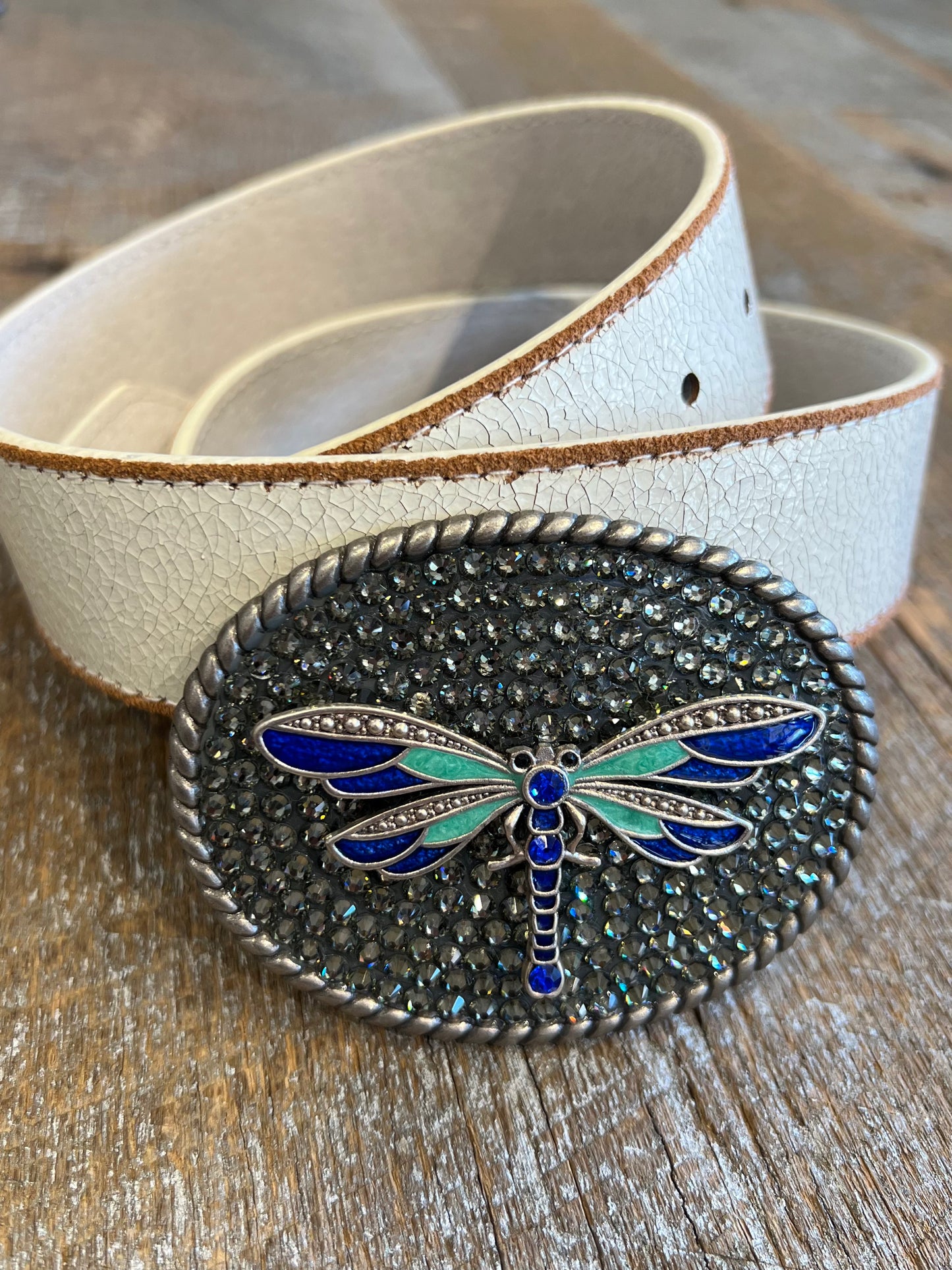 Belt Buckle / Blues Dragonfly / Black Diamond Swarovski Crystals - Stacy Bradley Design