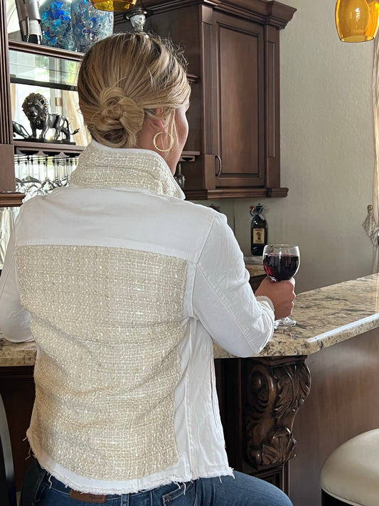 The White Denim Jacket / Tweed White and Cream / Wholesale - Stacy Bradley Design