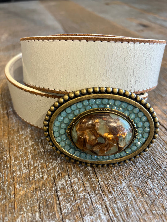 Belt Buckle / Cabochon Oceanic Gold / Swarovski Crystals - Stacy Bradley Design