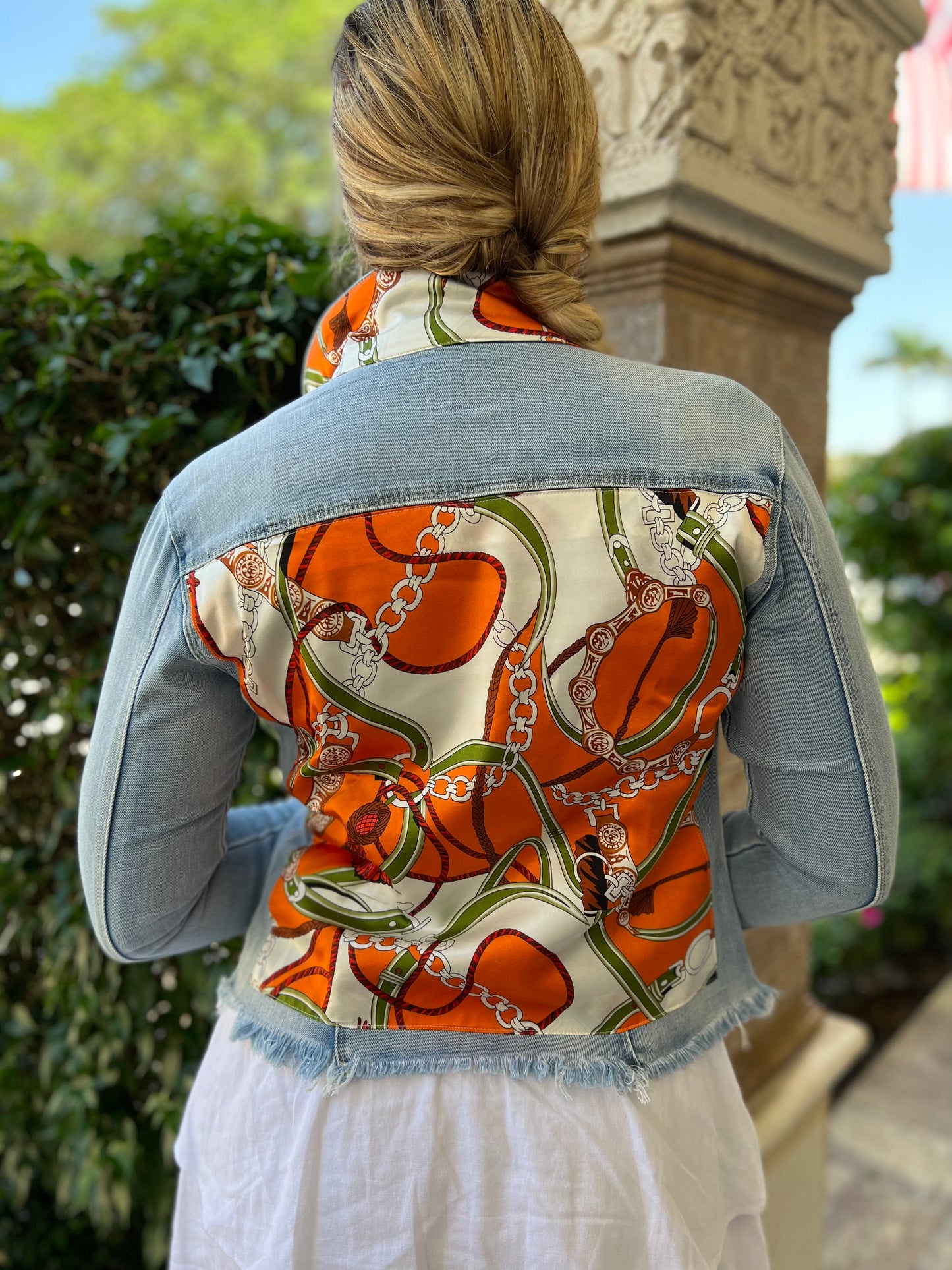 The Light Demin Jacket / Orange and Camo Straps - Stacy Bradley Design