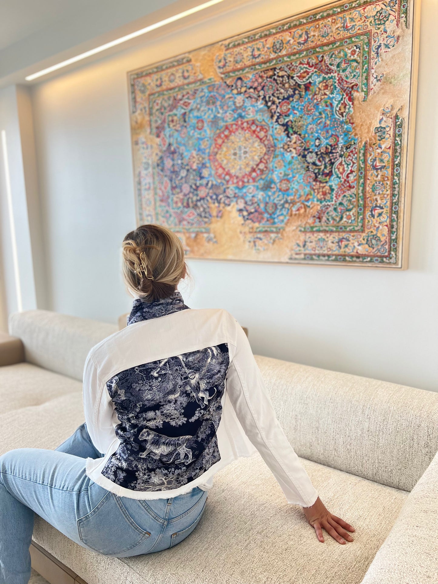 The White Denim Jacket / Navy Toile / Wholsale - Stacy Bradley Design