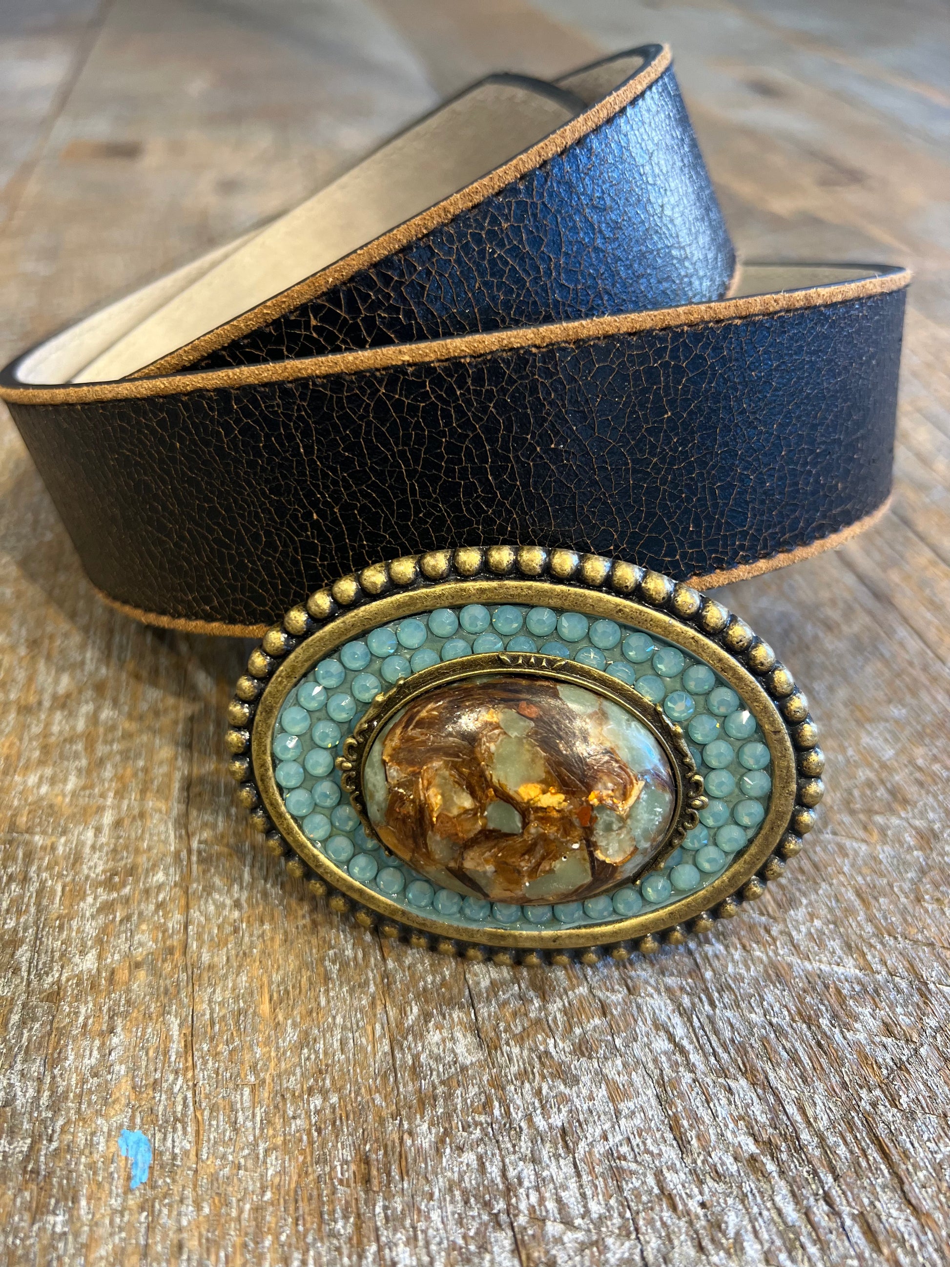 Belt Buckle / Cabochon Oceanic Gold /  Swarovski Crystals - Stacy Bradley Design