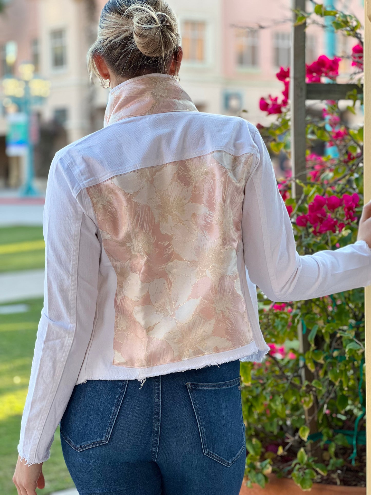 The White Denim Jacket / Pink Shimmer / Wholesale - Stacy Bradley Design