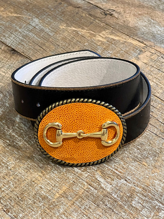 Belt Buckle / Orange Leather / Gold Bit - Stacy Bradley Design