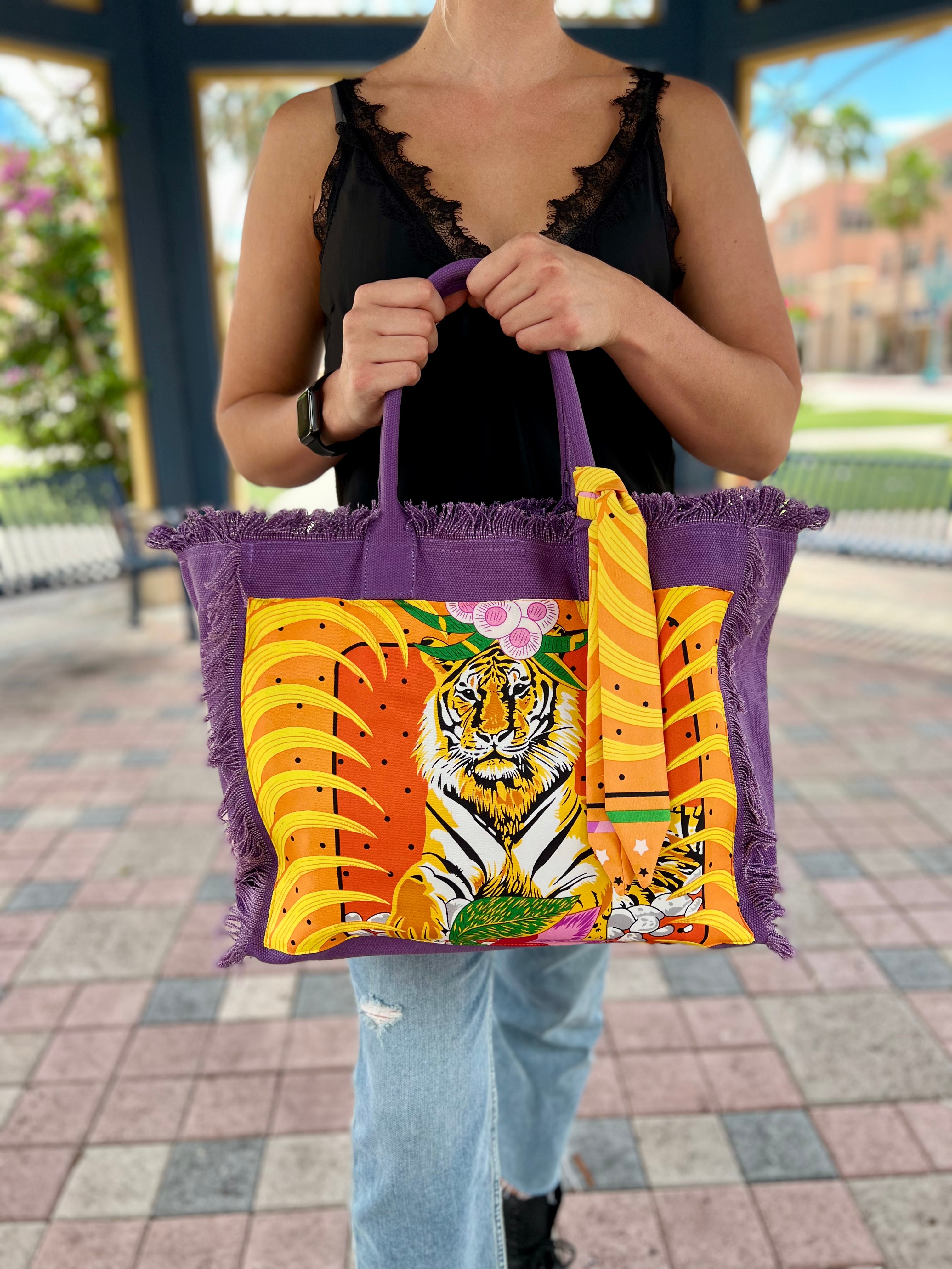 Tote Bag / Purple / Orange Tiger – Stacy Bradley Design