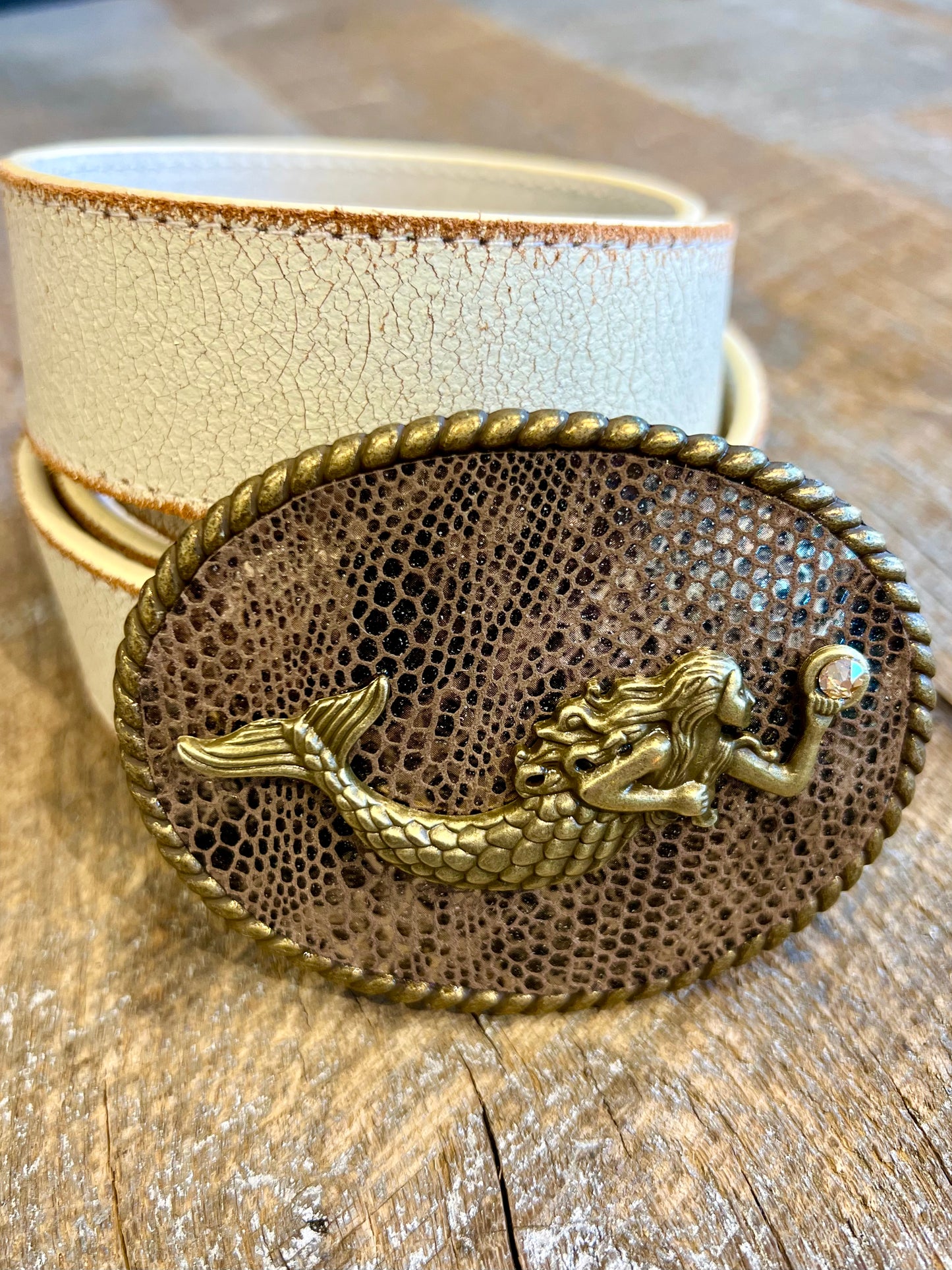 Belt Buckle / Leather Golden Mermaid - Stacy Bradley Design