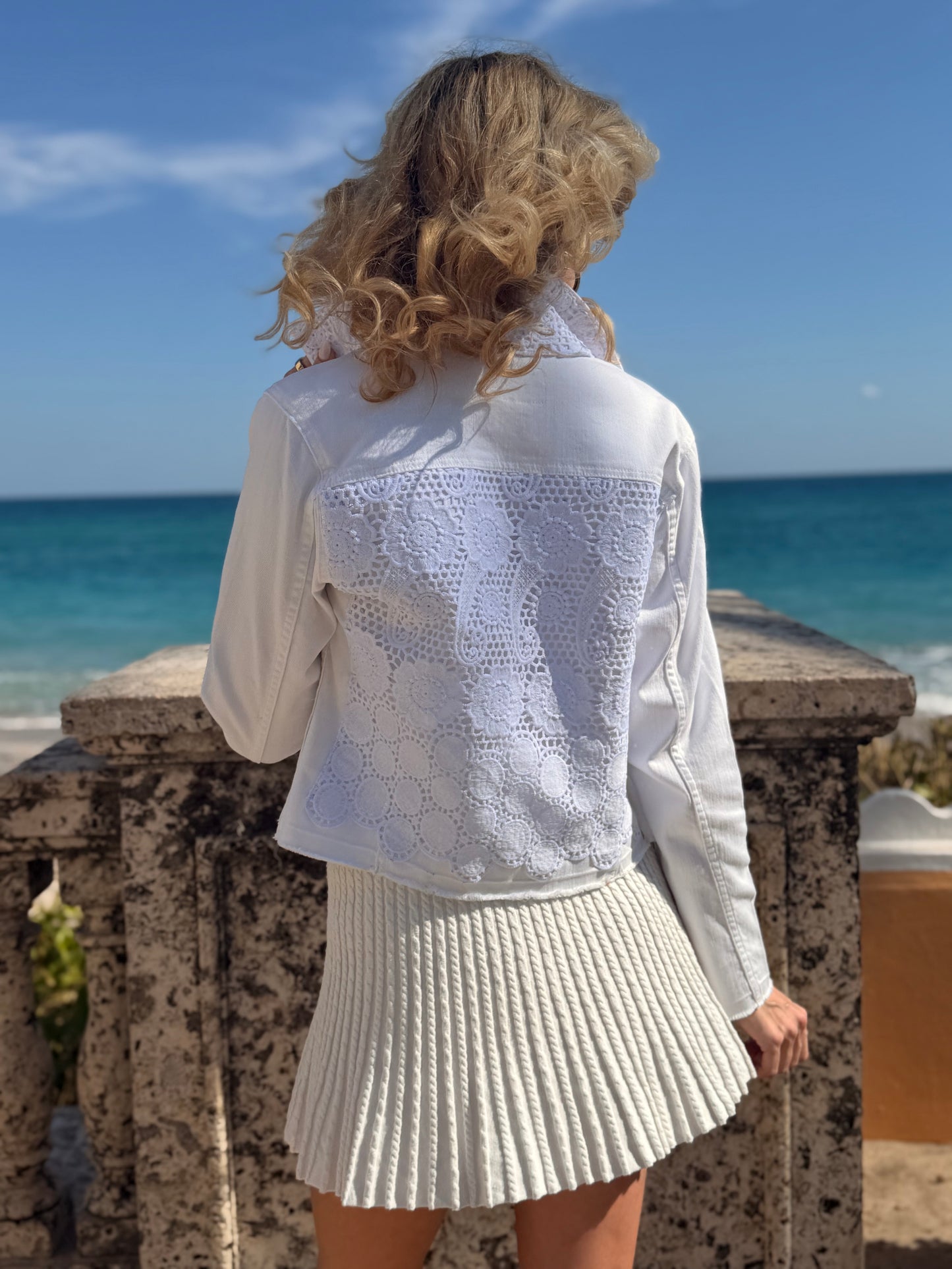 The White Denim Jacket / Crochet White Lace