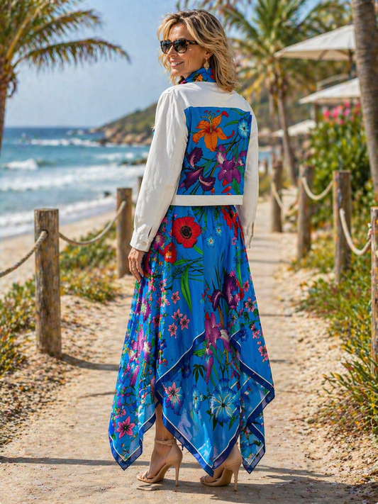 Silk Dress / Cobalt Botanical - Stacy Bradley Design