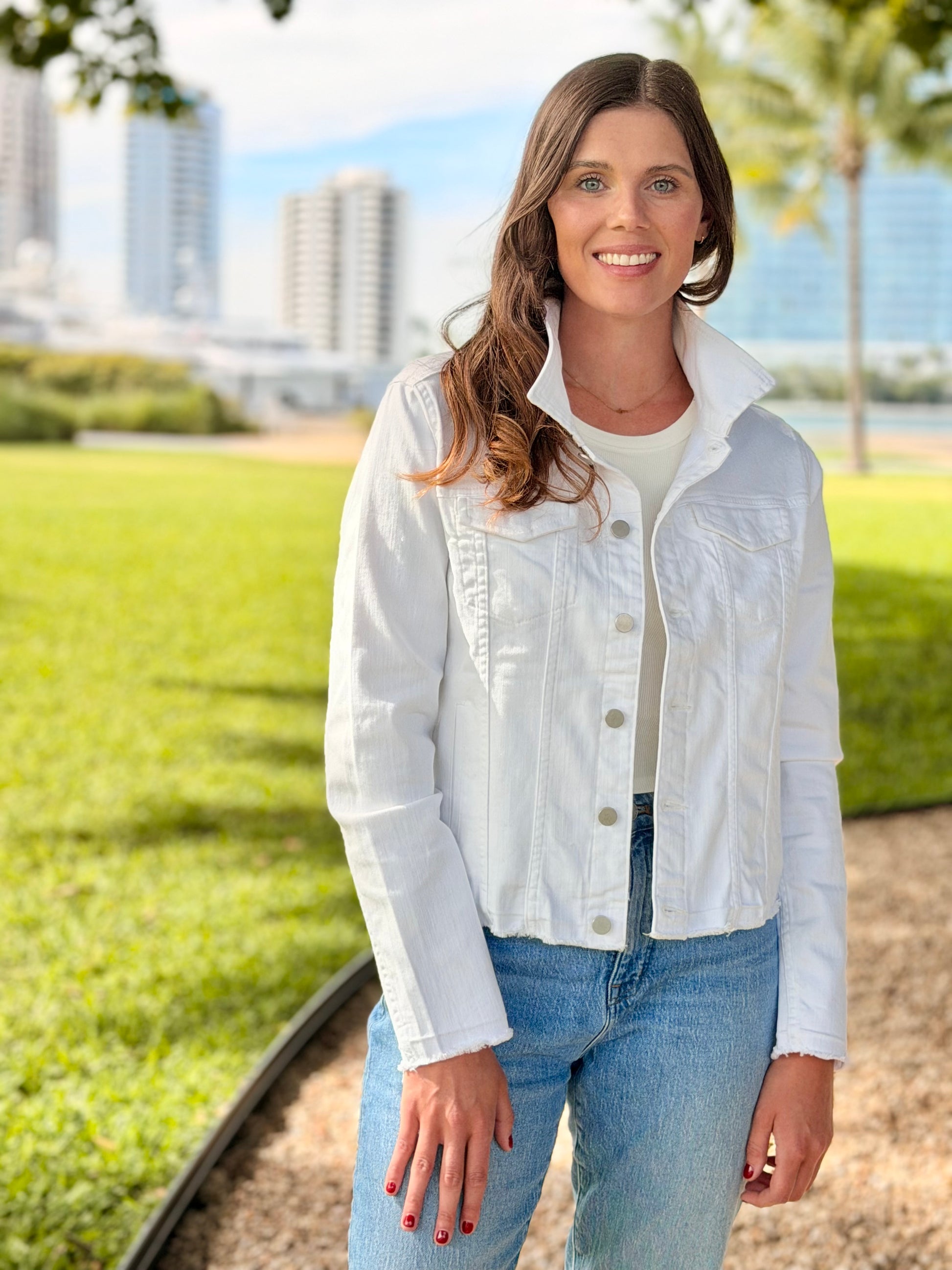 The White Denim Jacket / Gold Sequins - Stacy Bradley Design