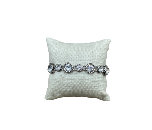 Sterling Plated Chain & Toggle Bracelet with Swarovski Crystal Charm 7.5"