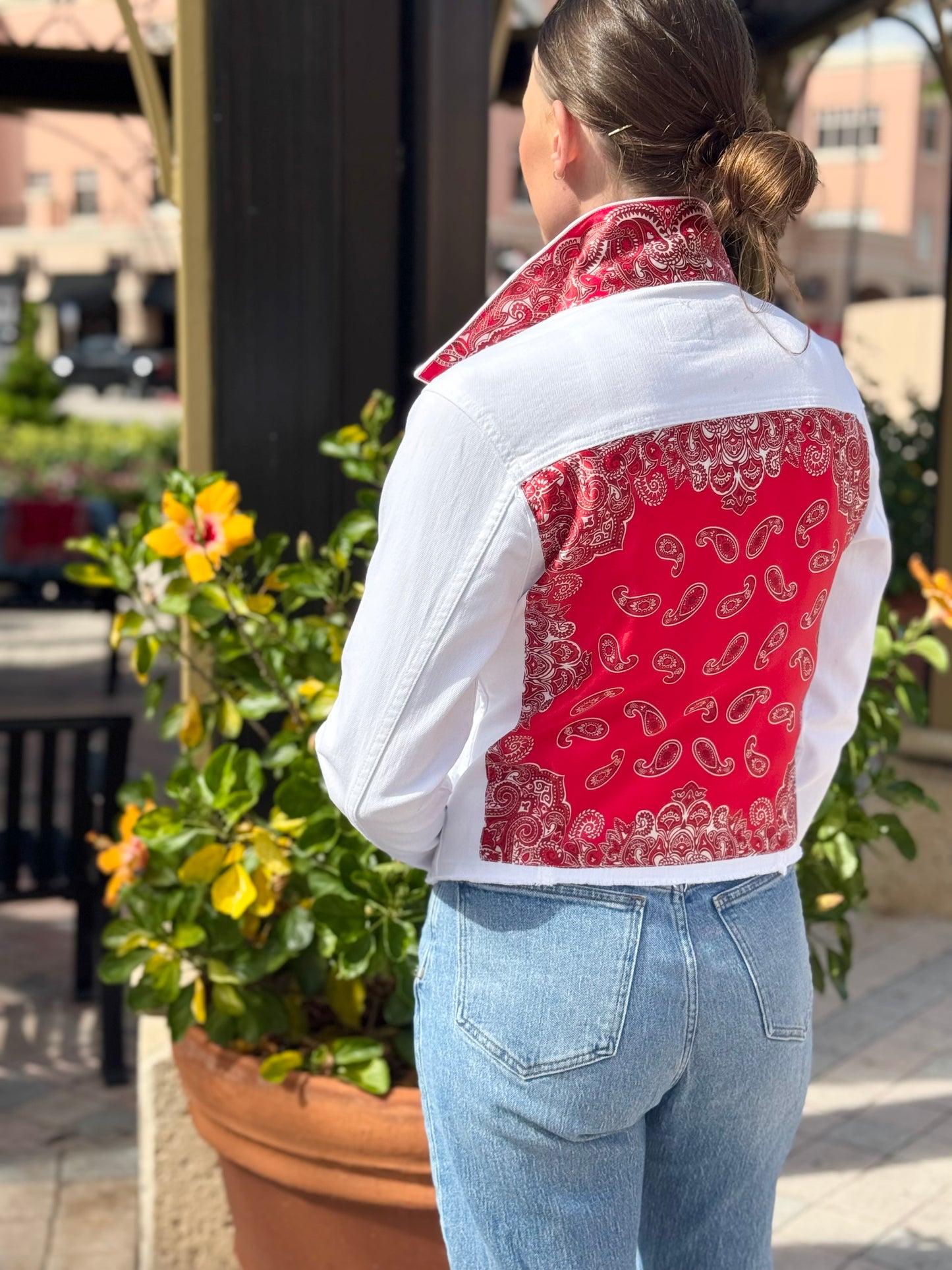 The White Denim Jacket / Western Paisley Red