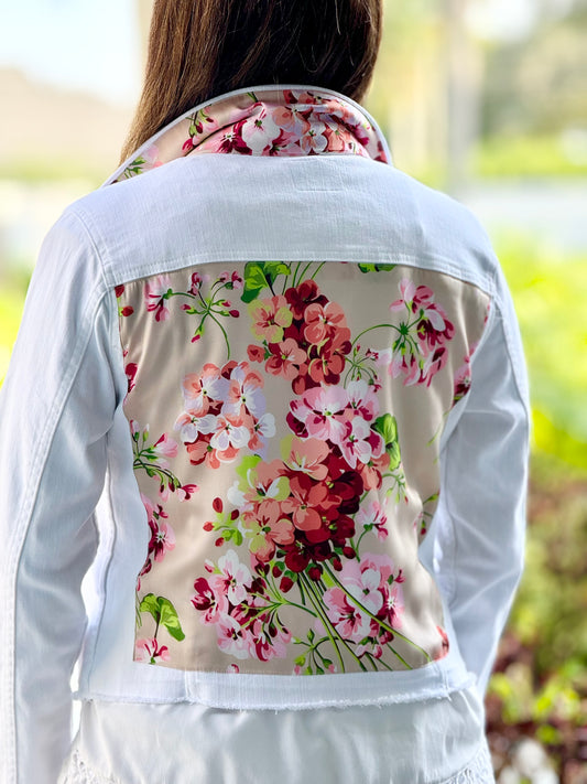 The White Denim Jacket / Coral Flowers