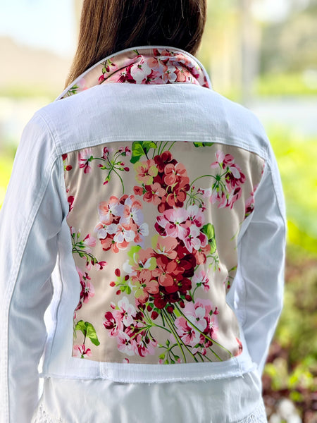 The White Denim Jacket / Coral Flowers | Stacy Bradley Design