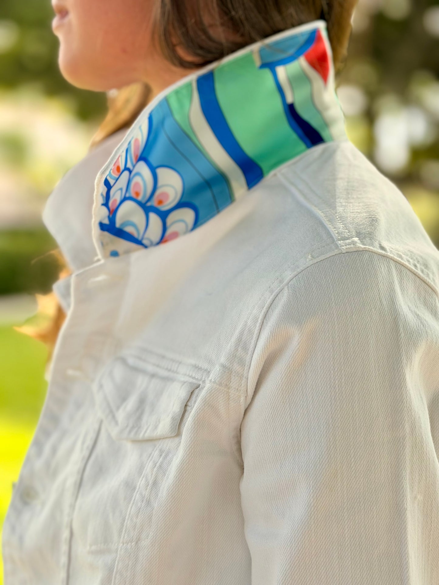 The White Denim Jacket / Aqua Mirage - Stacy Bradley Design