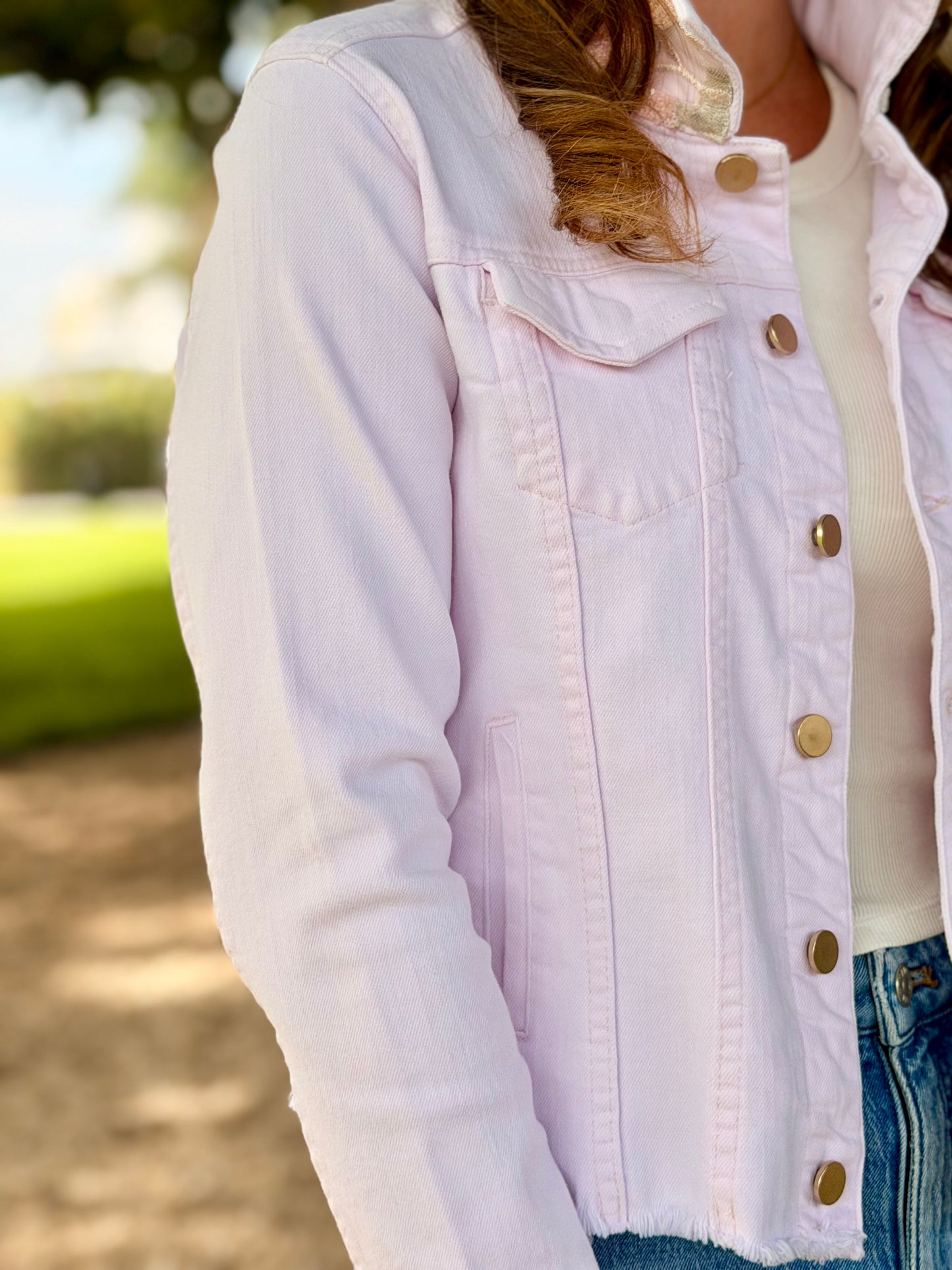 The Pink Denim Jacket / Blush Sequins - Stacy Bradley Design