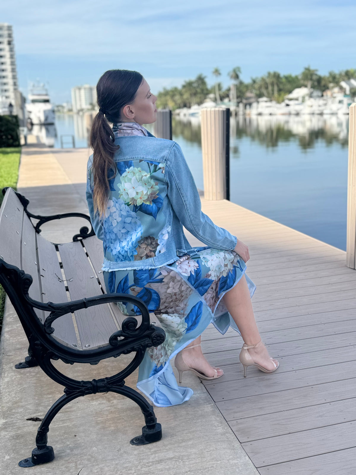 Hydrangea Patterned Jacket The Light Denim Jacket / Mixed Hydrangea