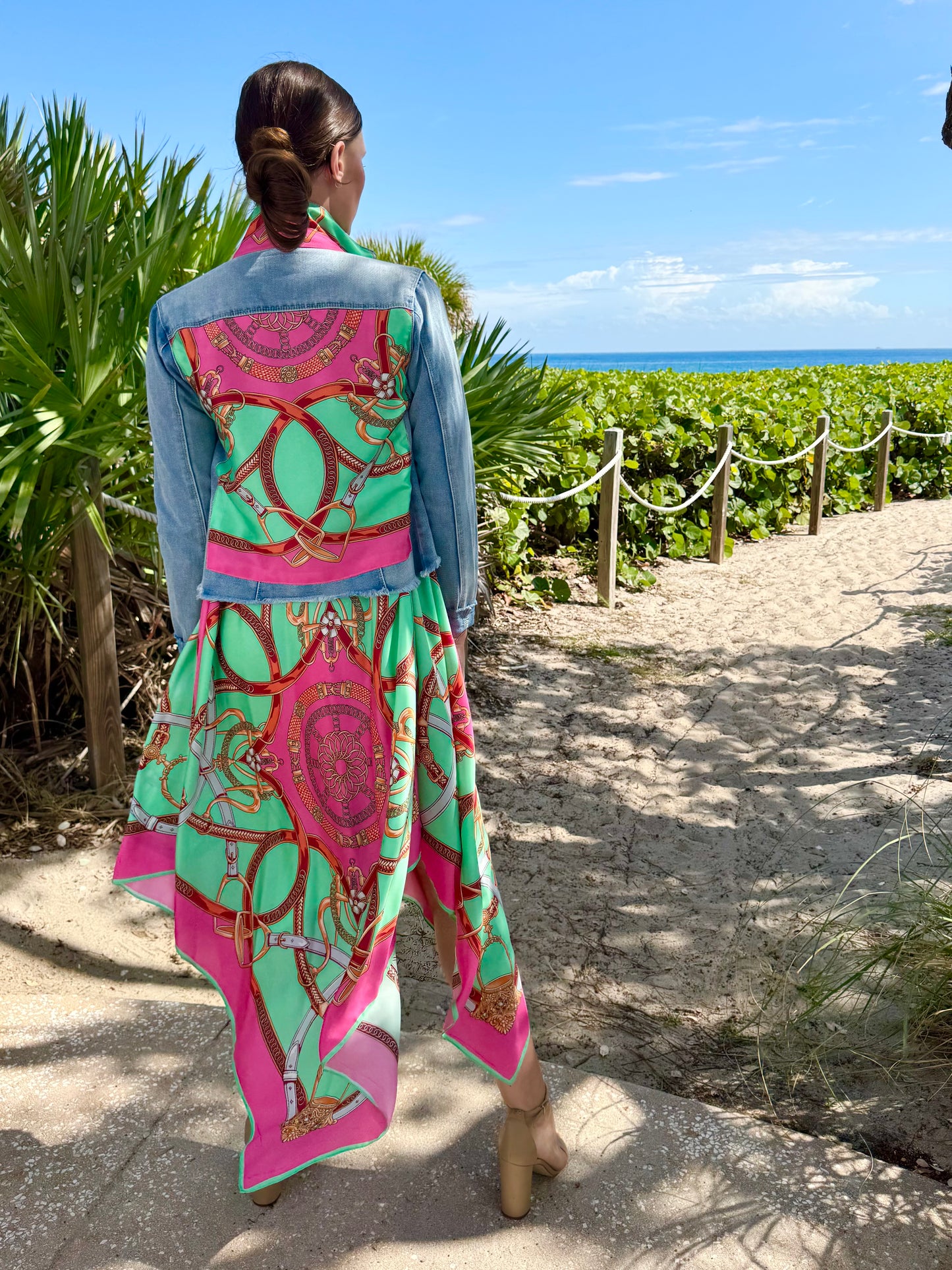 Silk Dress / Turquoise & Pink Stirrup