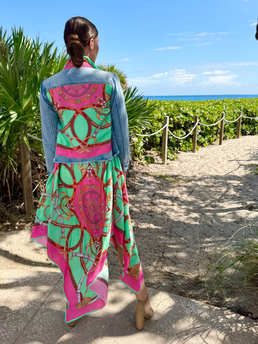 The Light Denim Jacket / Turquoise & Pink Stirrup