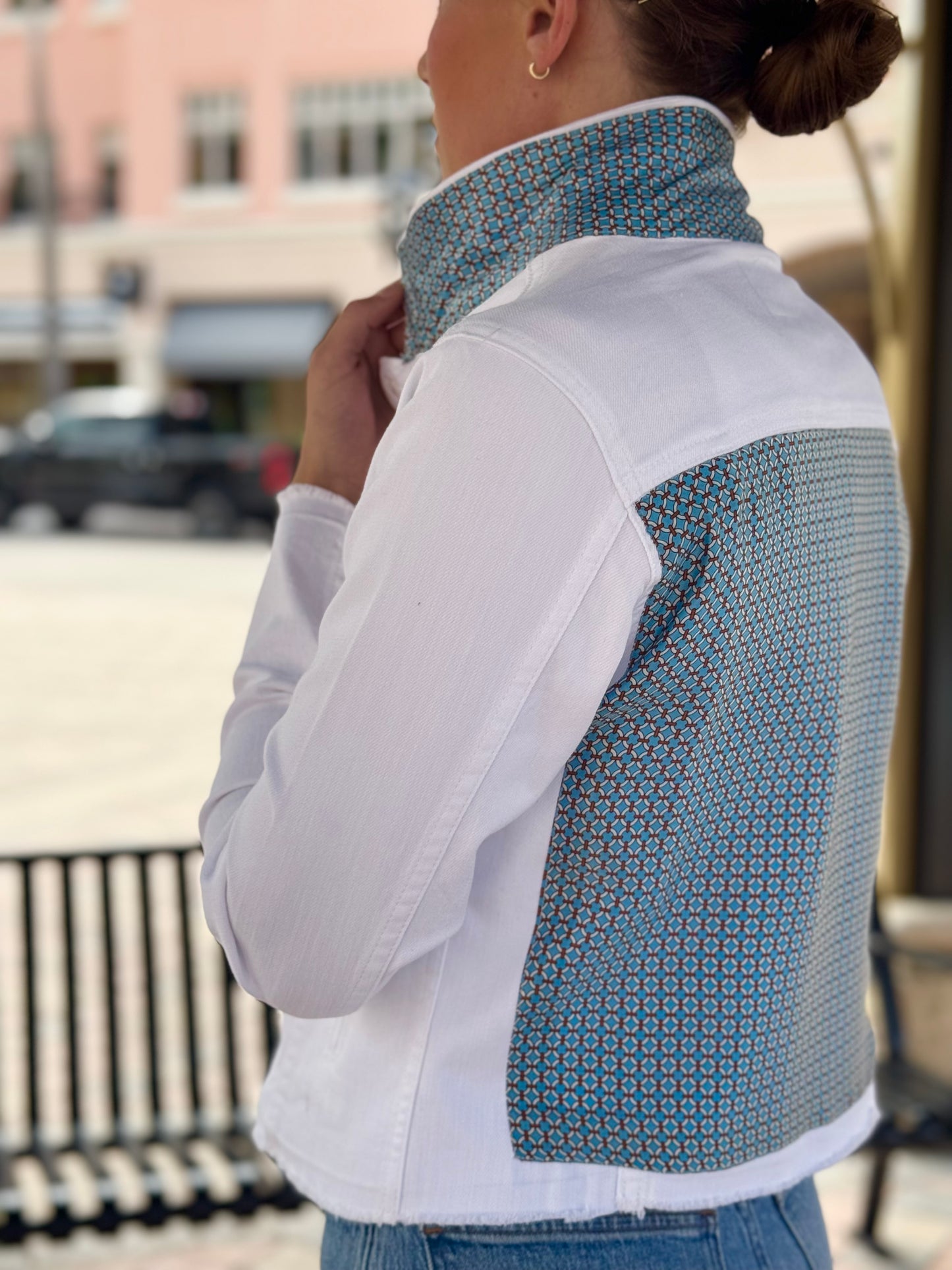 The White Denim Jacket / Blue Lattice