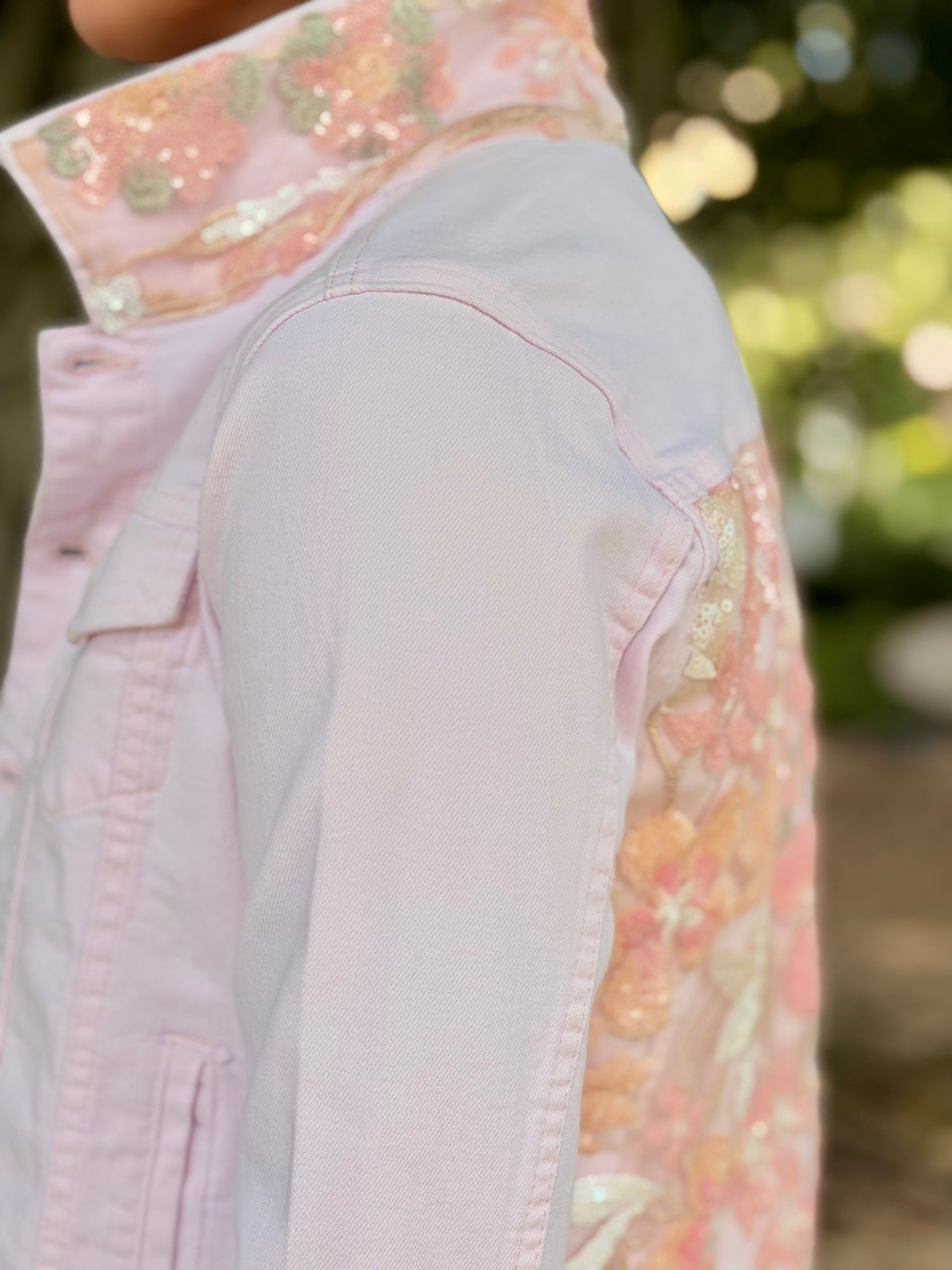 The Pink Denim Jacket / Blush Sequins - Stacy Bradley Design
