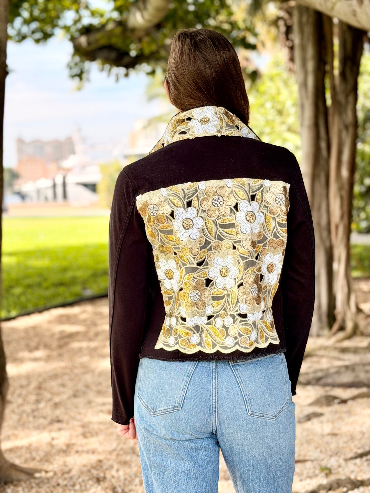 The Black Denim Jacket / Gold Sequins