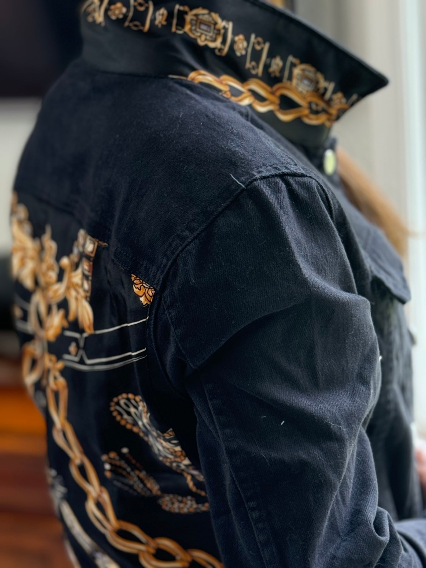 The Black Denim Jacket / Black and Gold