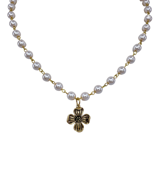 Vintage gold pearl reproduction flower