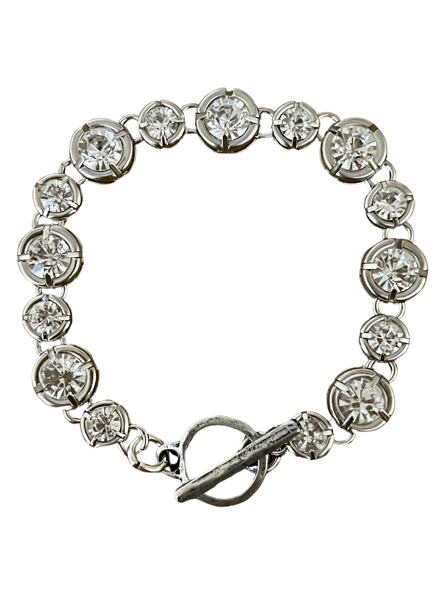 Sterling Plated Chain & Toggle Bracelet with Swarovski Crystal Charm 7.5"