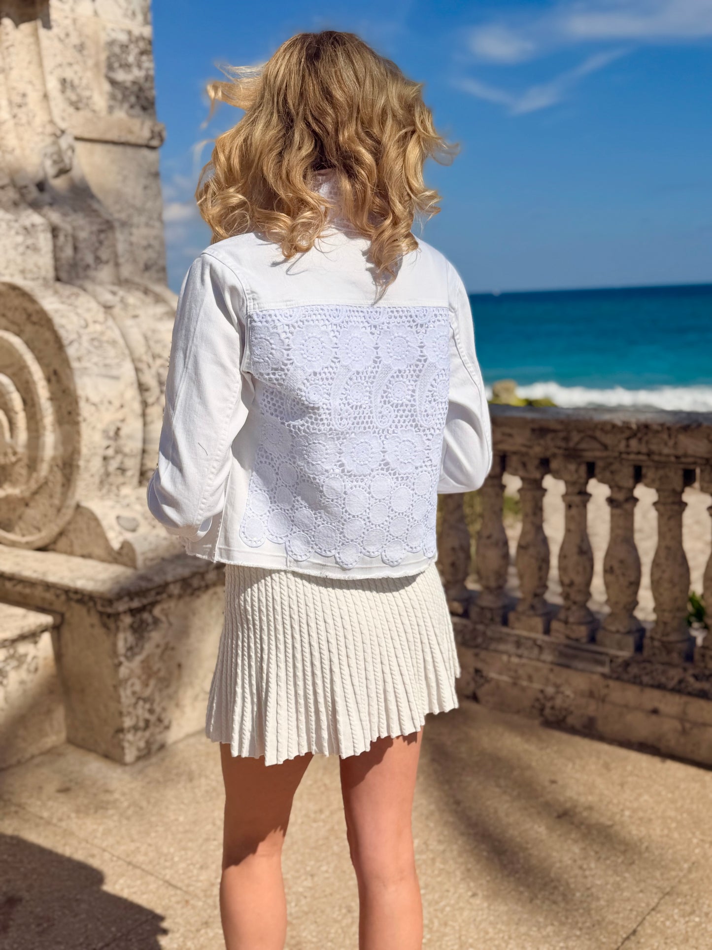 The White Denim Jacket / Crochet White Lace