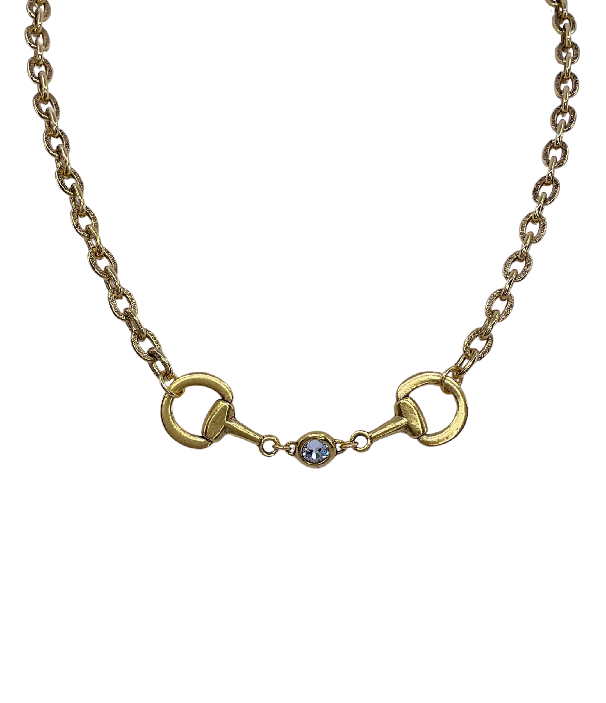 Vintage Gold Plated Reproduction Horse Bit and Crystal Necklace | Stacy ...