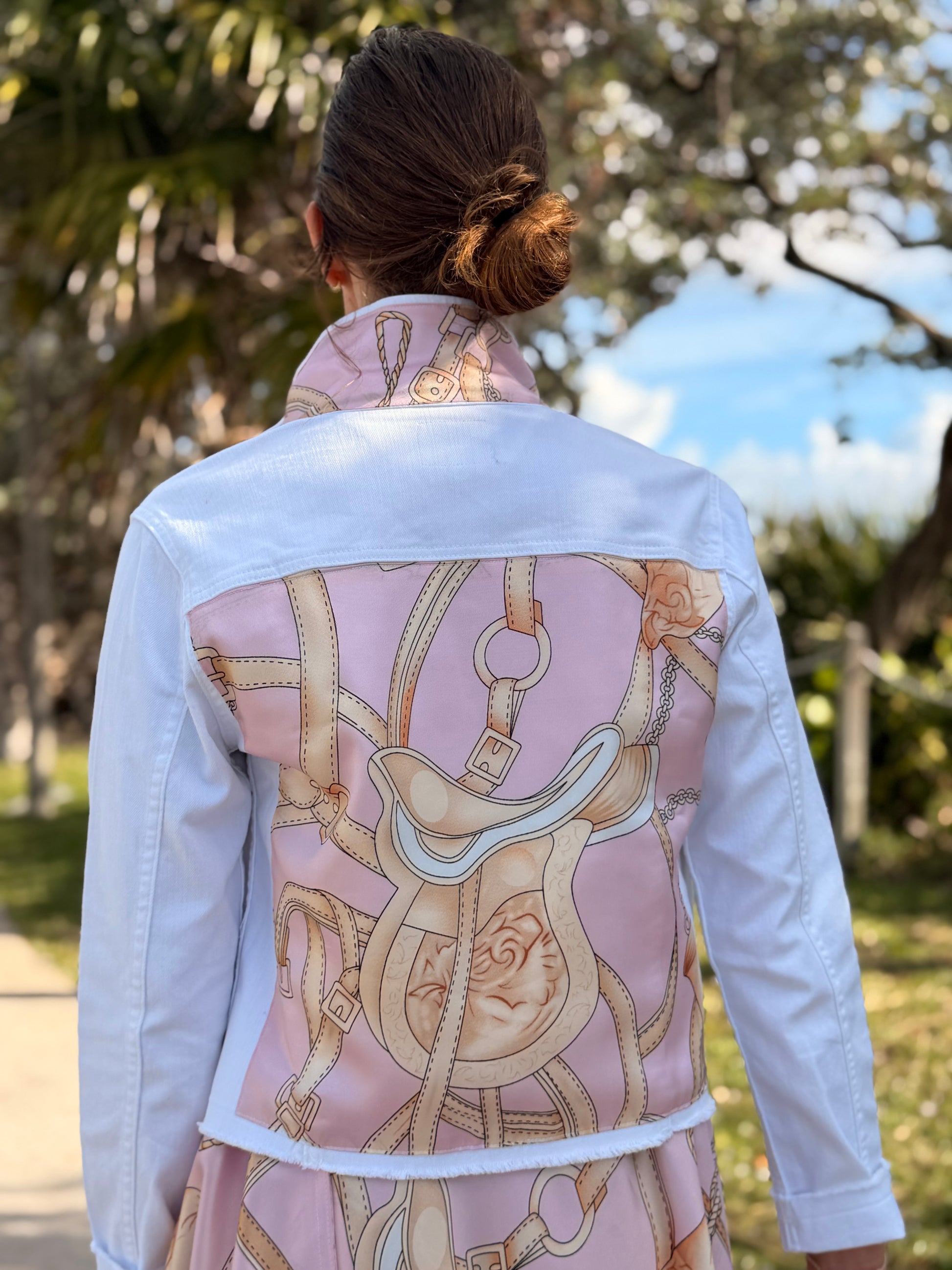 The White Denim Jacket / Pink Equestrian - Stacy Bradley Design