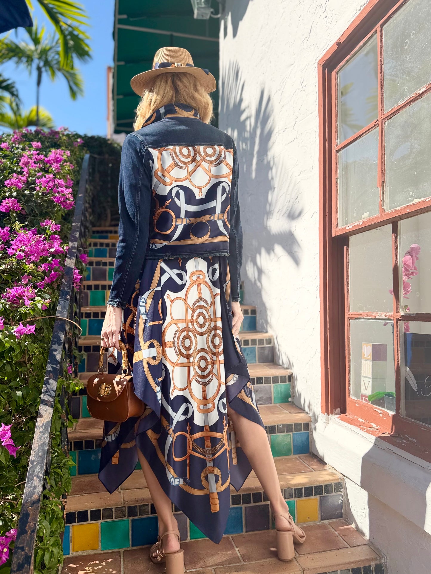 Silk Dress / Blue Motif with Straps